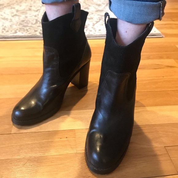 RALPH LAUREN BLACK LEATHER SUEDE WESTERN BOOTS - Picture 2 of 11